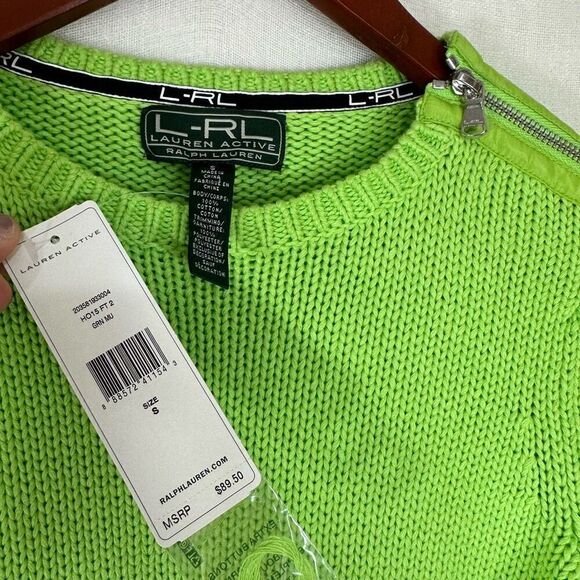 Lauren Ralph Lauren Active Lime Green Knit Sweater Womens Small NWT Elbow Pads - Picture 4 of 8
